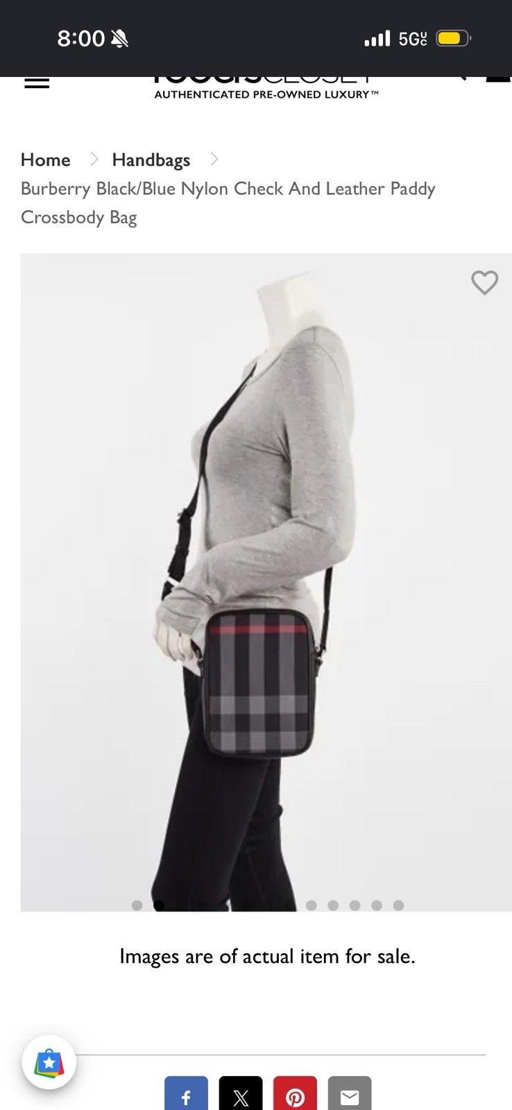 Burberry Paddy Black Check Crossbody Bag Zip Closure Silver Hardware Dust Bag