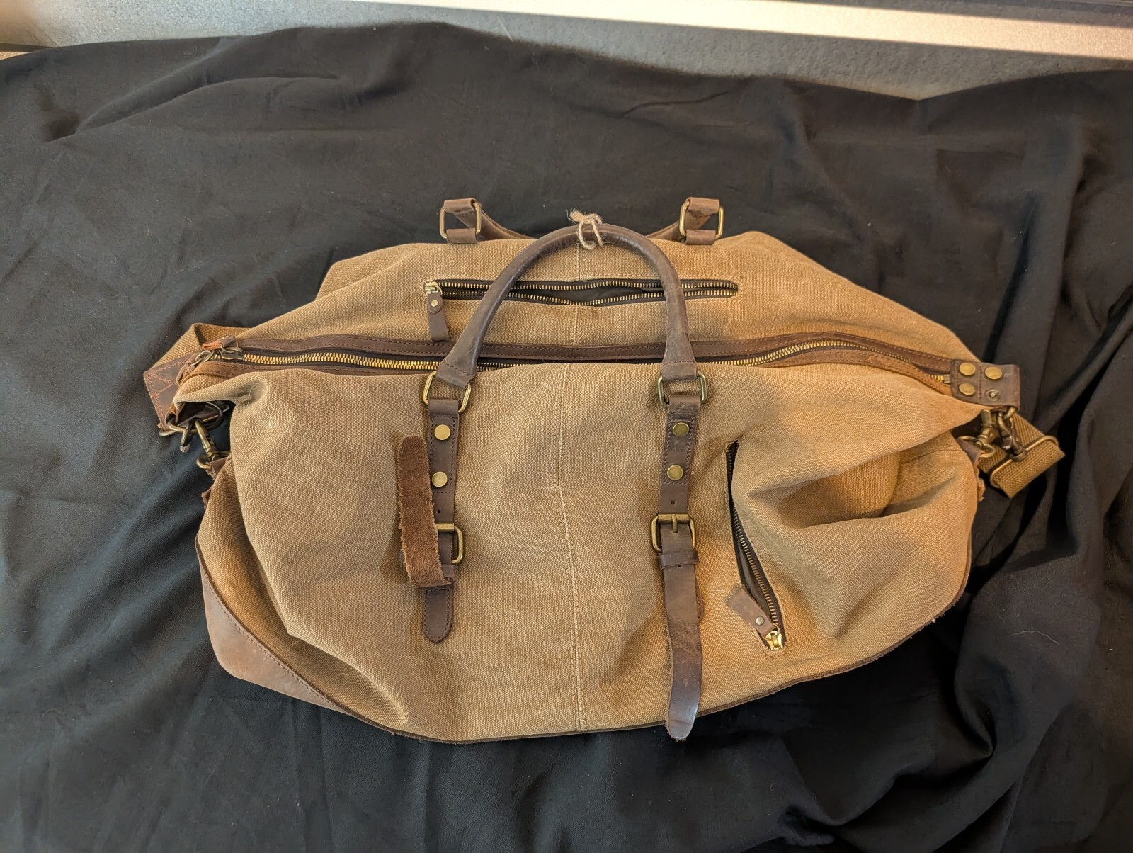 Waxed Canvas & Leather Overnight Duffle Weekender Travel Bag Brass Hardware