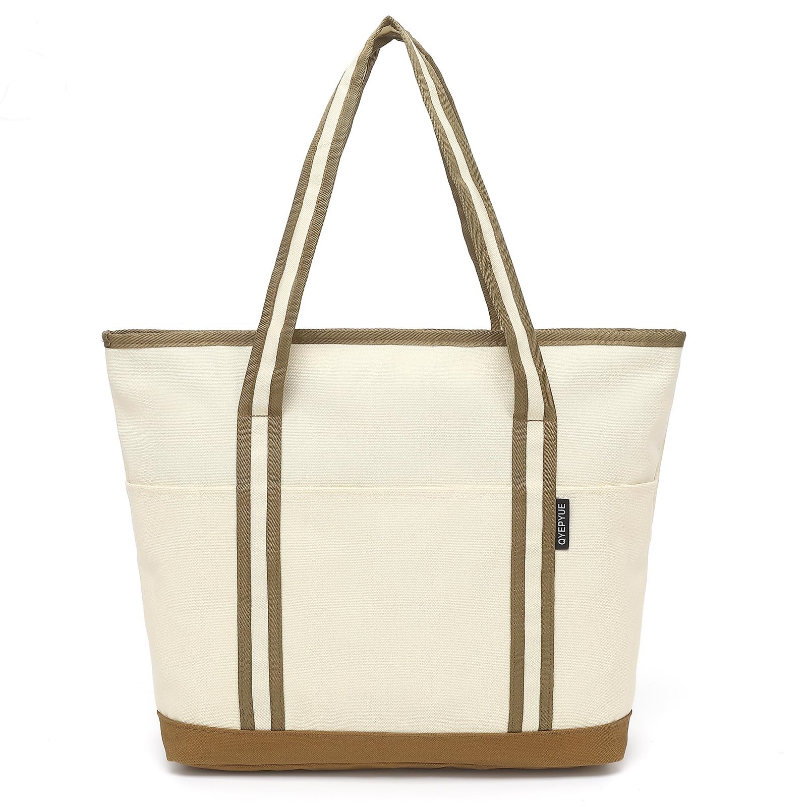 QYEPYUE Large Canvas Tote Bag for Women, Beach Large, Beige Yellow With Brown