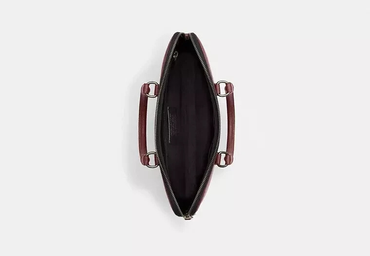 NEW Coach Liam Compact Leather Briefcase Slim Unisex WINE/black nickel Dust bag