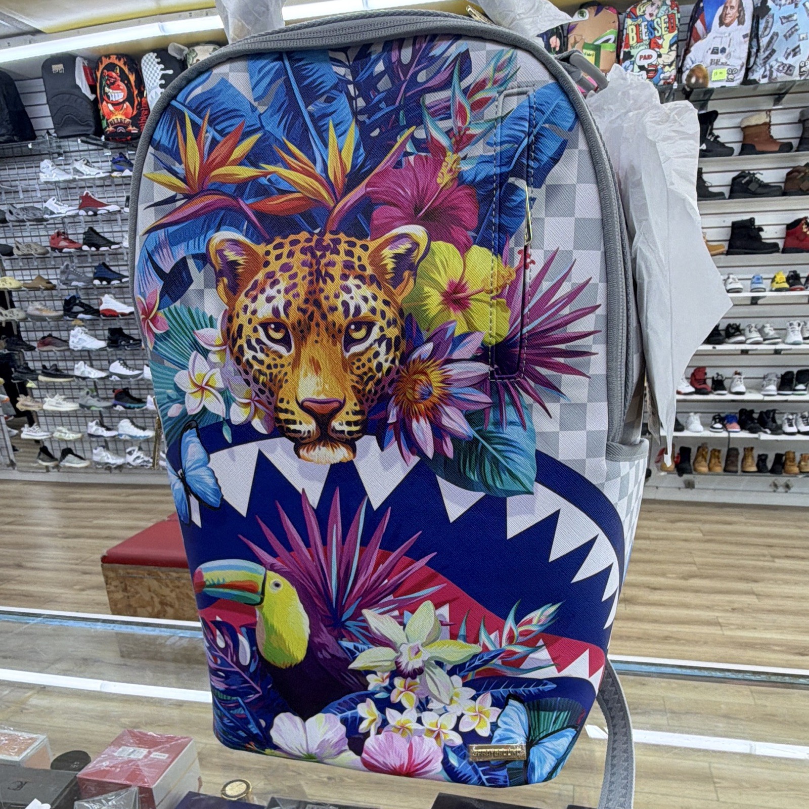 Sprayground Limited Edition Sharktropica Shark Mouth Animal Print Backpack Zip