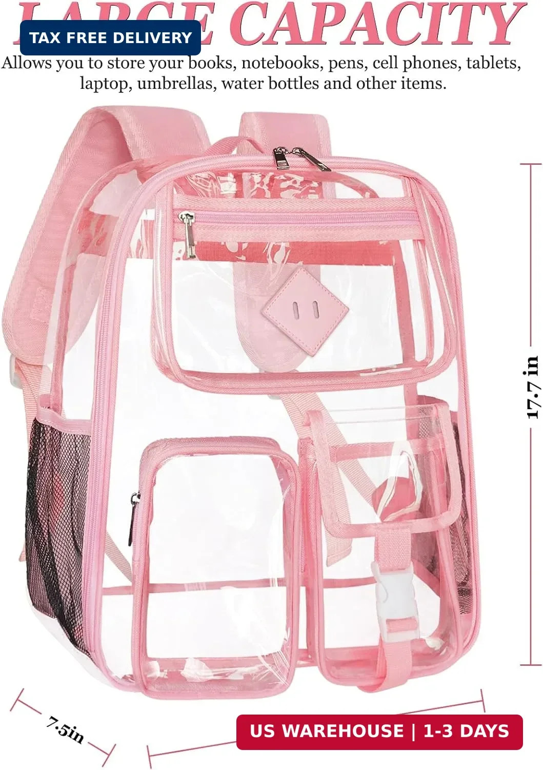 Clear Backpack Heavy Duty Large PVC Transparent See Through Backpacks Work Trave