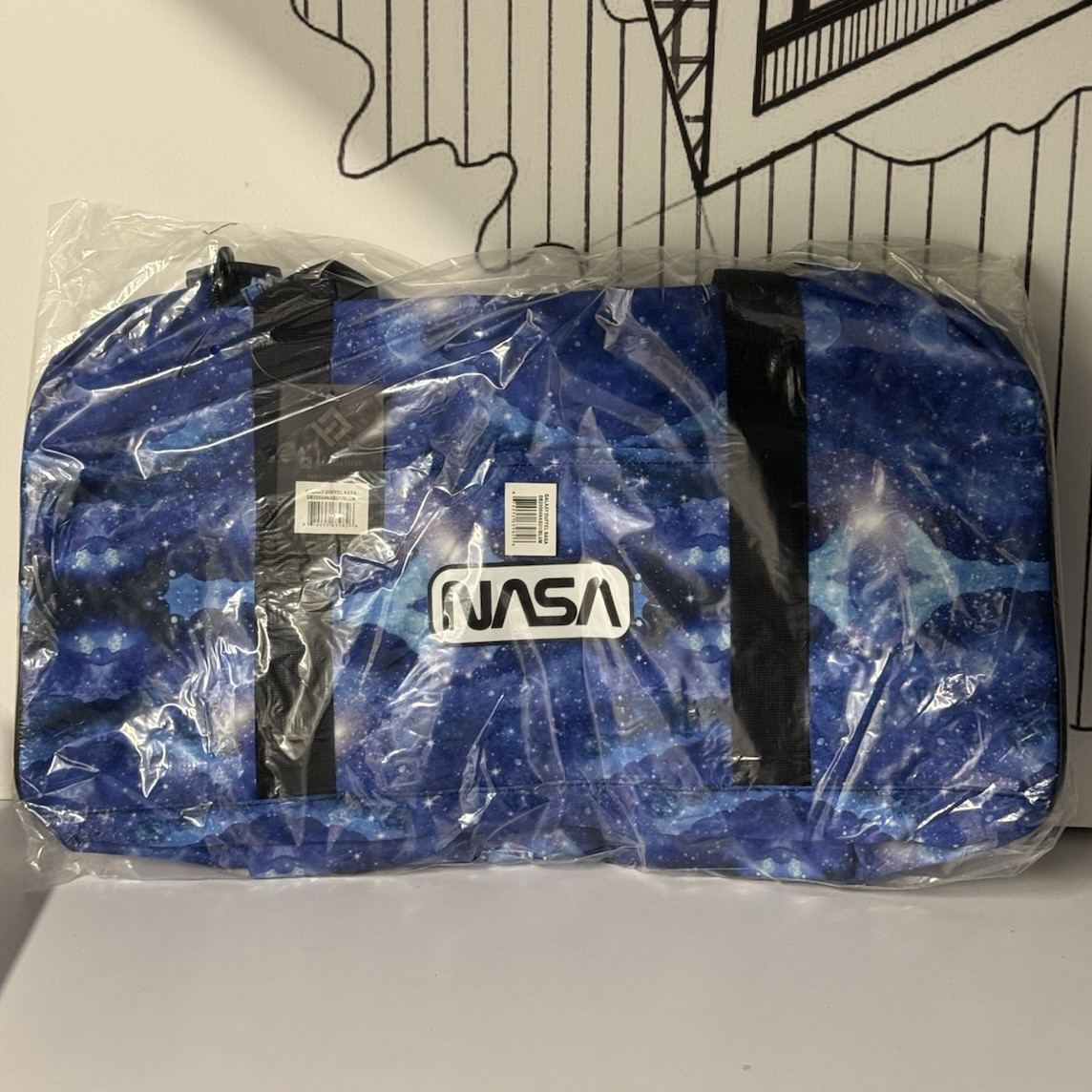 NASA Galaxy Space Print Blue/Black Duffle Bag Zip Adjustable Strap Pockets New