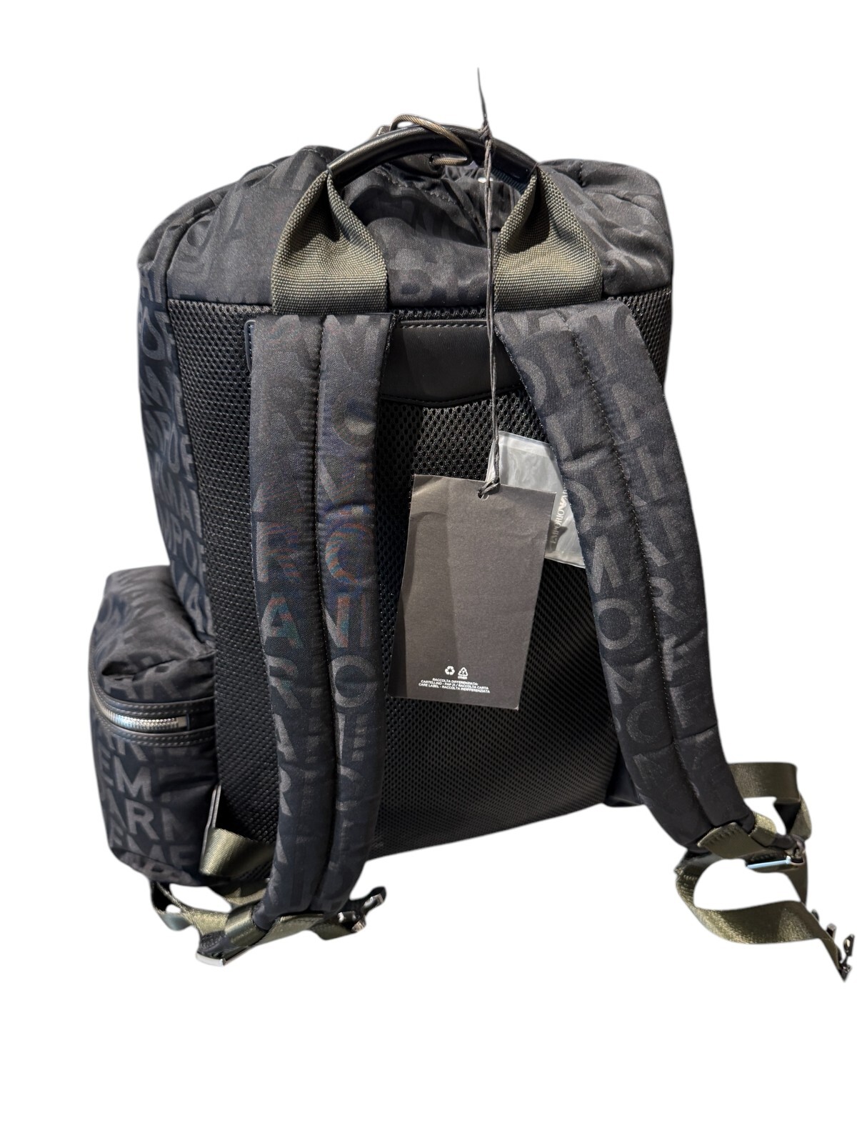 New Emporio Armani Black Nylon oversized Drawstring Logo Backpack