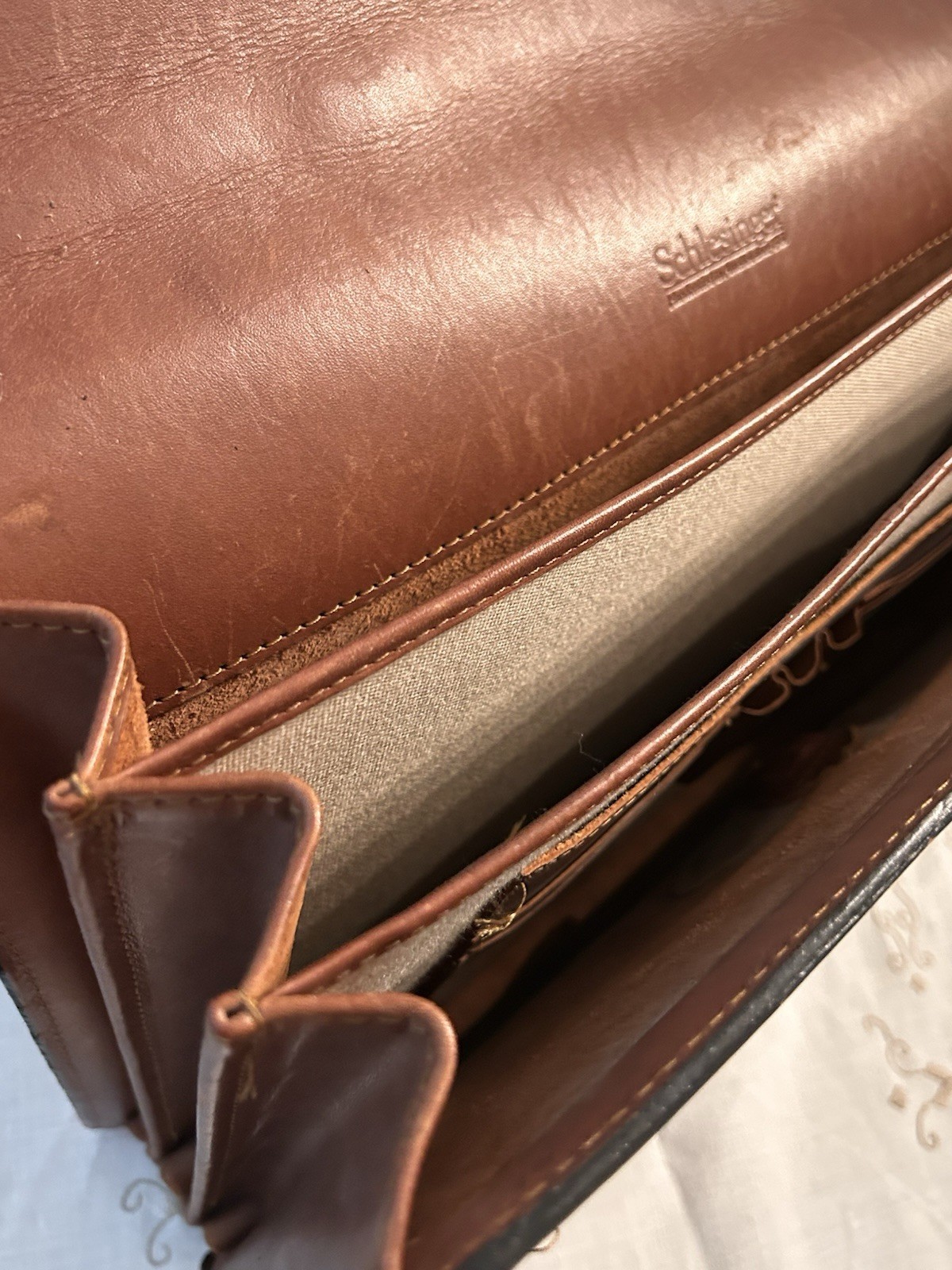 Schlesinger Vintage Brown Leather Briefcase With Working Combination Lock