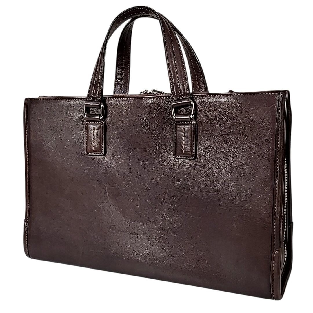 Tsuchiya Kaban Brown Leather Business Briefcase Zip Large Men Auth