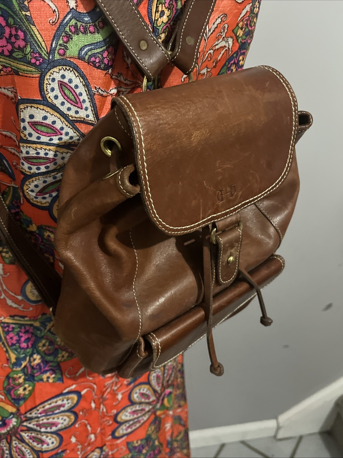 Vintage 90’s Cole Haan Brown Leather Backpack Purse 11×11”