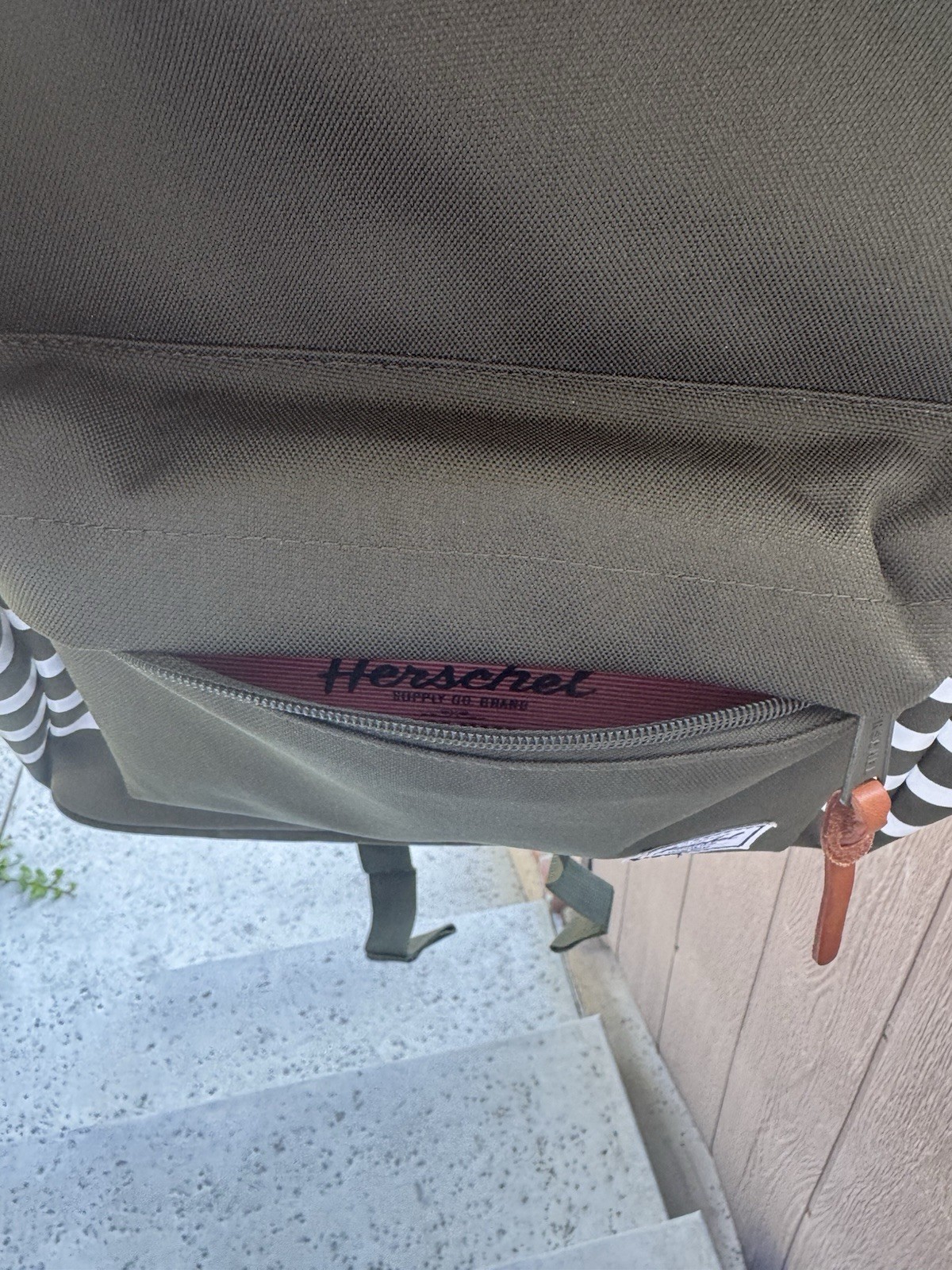 NEW Herschel Supply Backpack Dark Olive Green Stripe School Laptop Bag Unisex