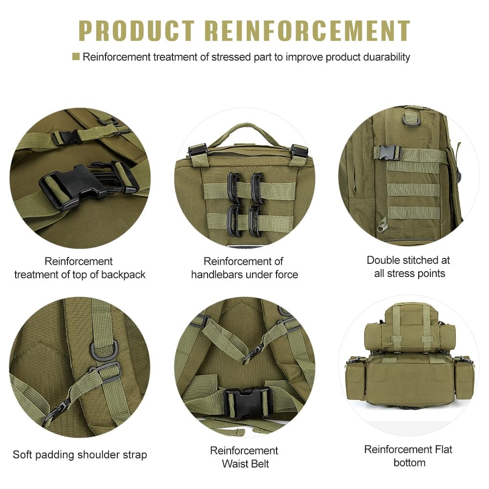 Large Military Tactical Backpack for Men, 40-50L Backpacks for Women, Bug out…