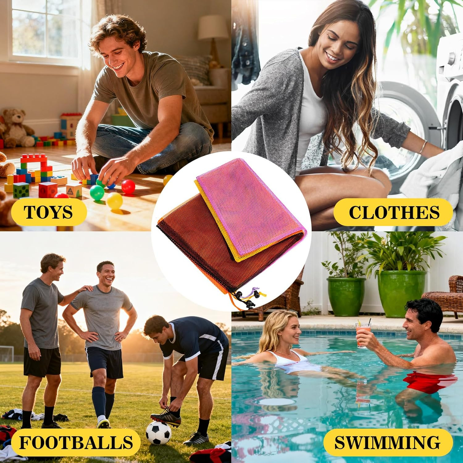 7PCS Colorful Mesh Drawstring Bag – Mesh Bag 18X12 Inch Breathable Nylon Mesh St