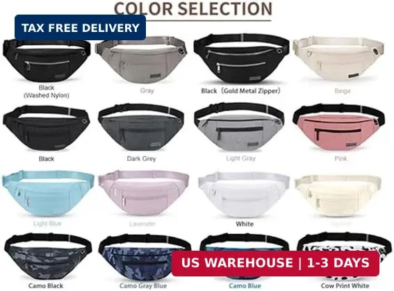 Large Crossbody Fanny Pack 4 Zipper Pockets Waist Bag Phone Wallet Travel