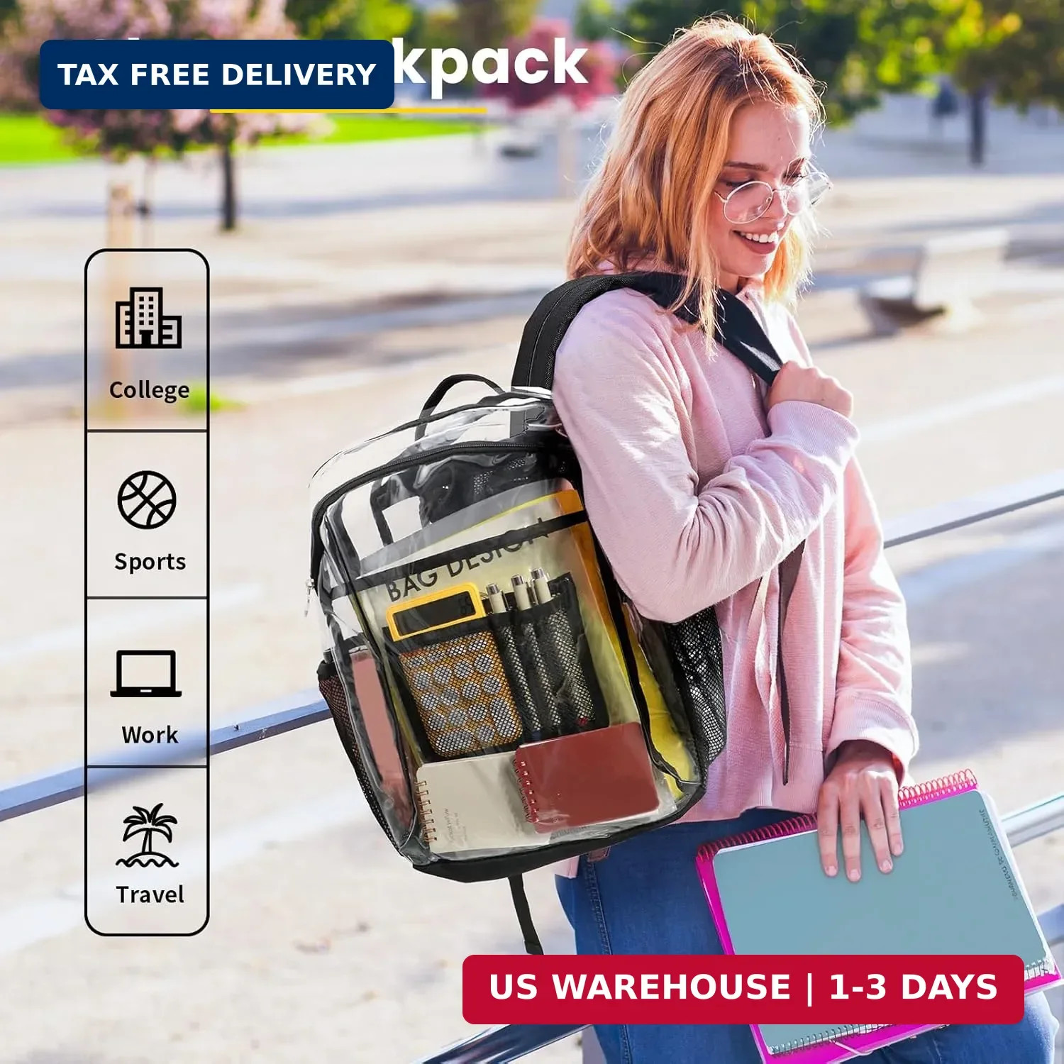 Vorspack Clear Backpack Heavy Duty – Clear Book Bag with Multi-pockets Large See