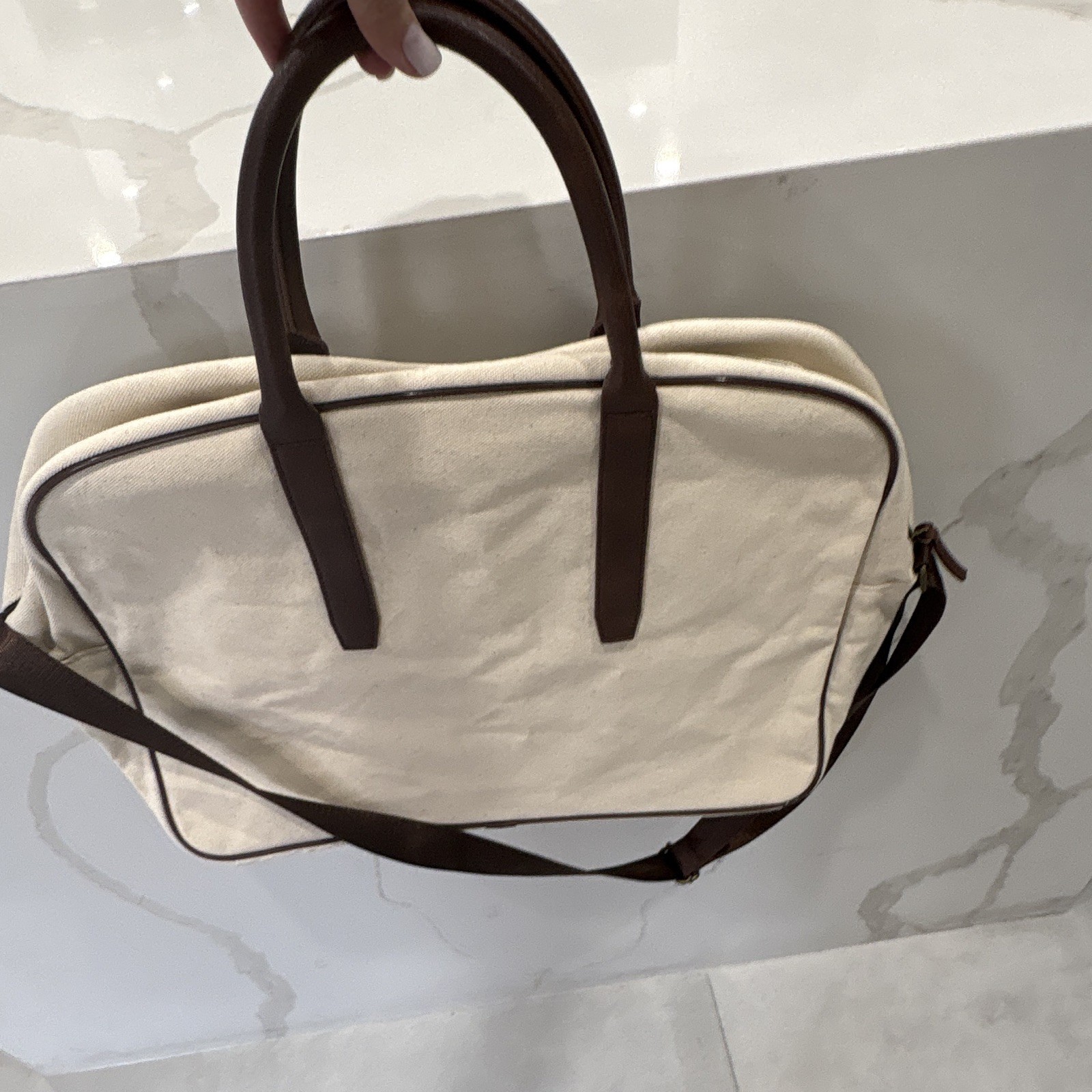 John Varvatos Bag Beige Brown Zip Adjustable Strap Lined Large Travel