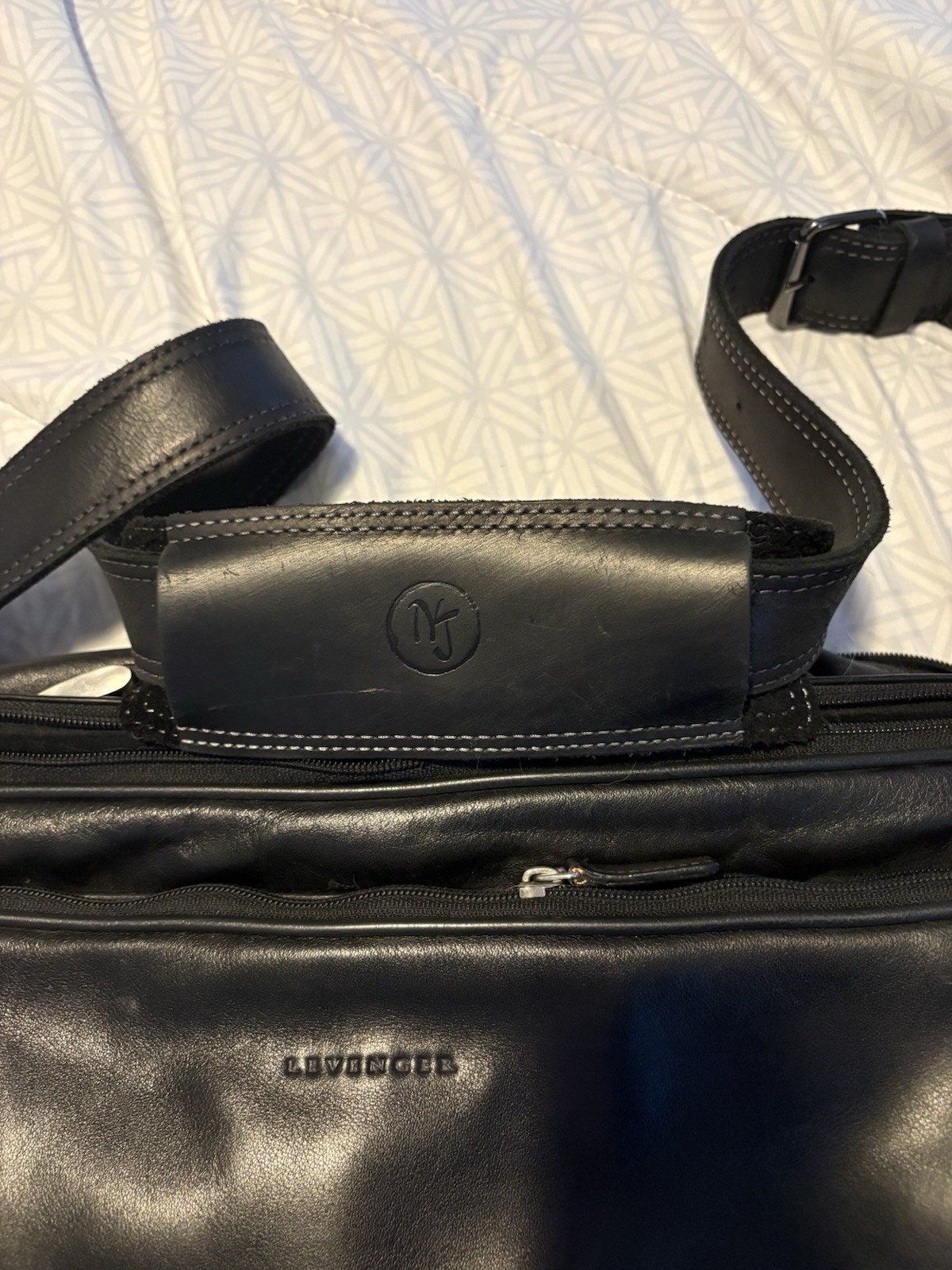 LEVENGER Black Leather Laptop Expandable Briefcase Silver Nickel Hardware USA