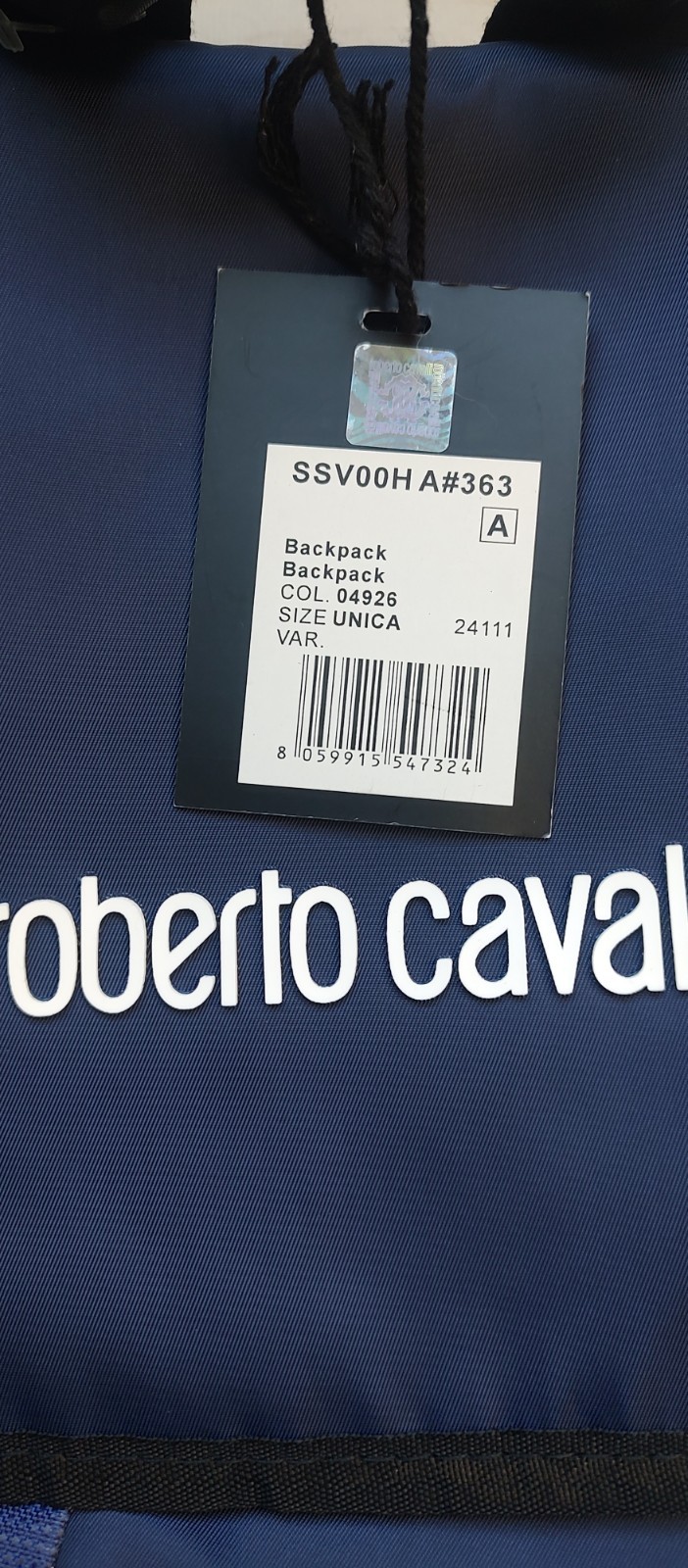 NWT Roberto Cavalli Logo Utility Backpack Navy Blue 18″W x 17″H x 5″D