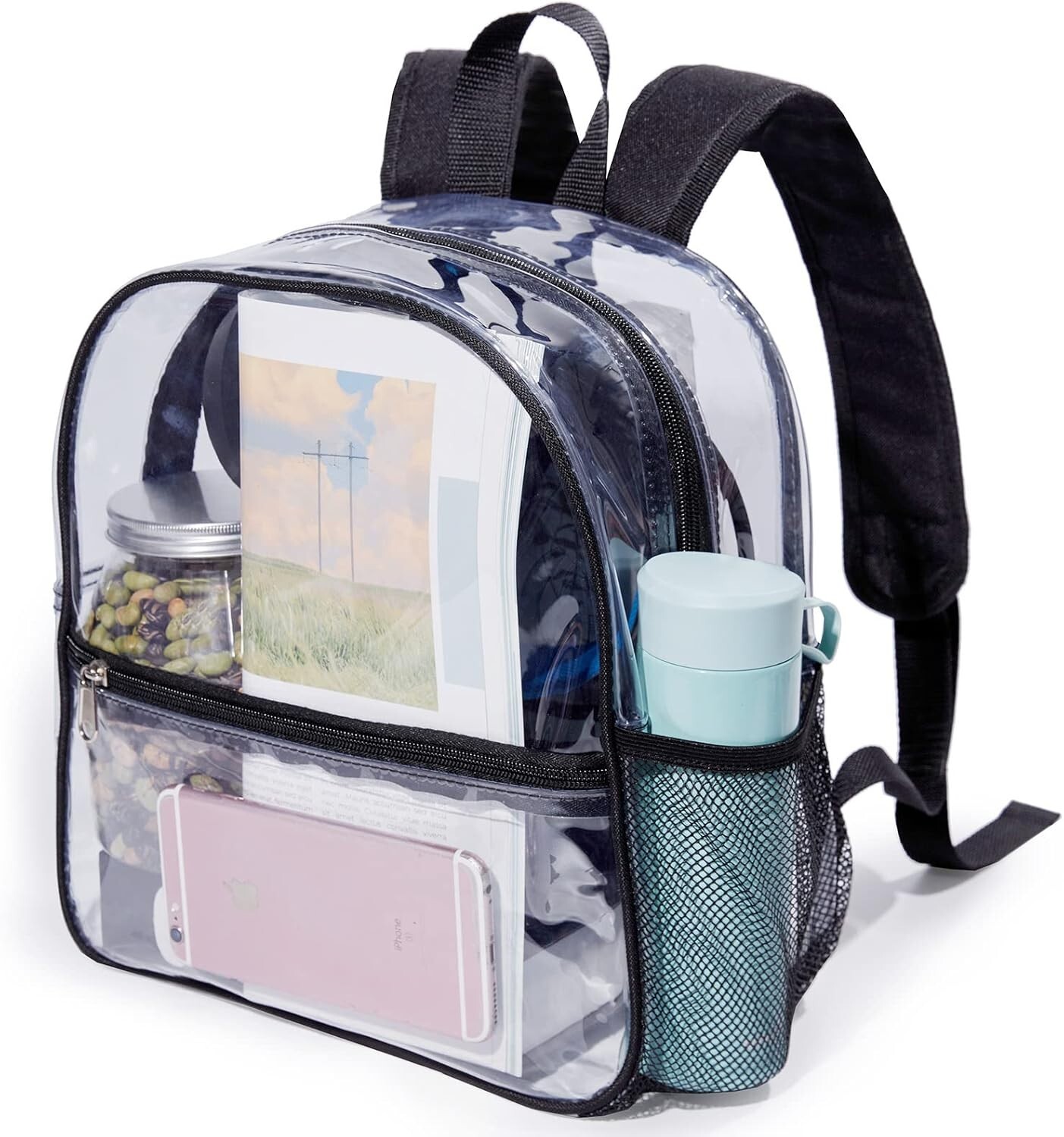 Mini Clear Backpack 12″x6″x12″ Stadium Approved See Through Bag Black
