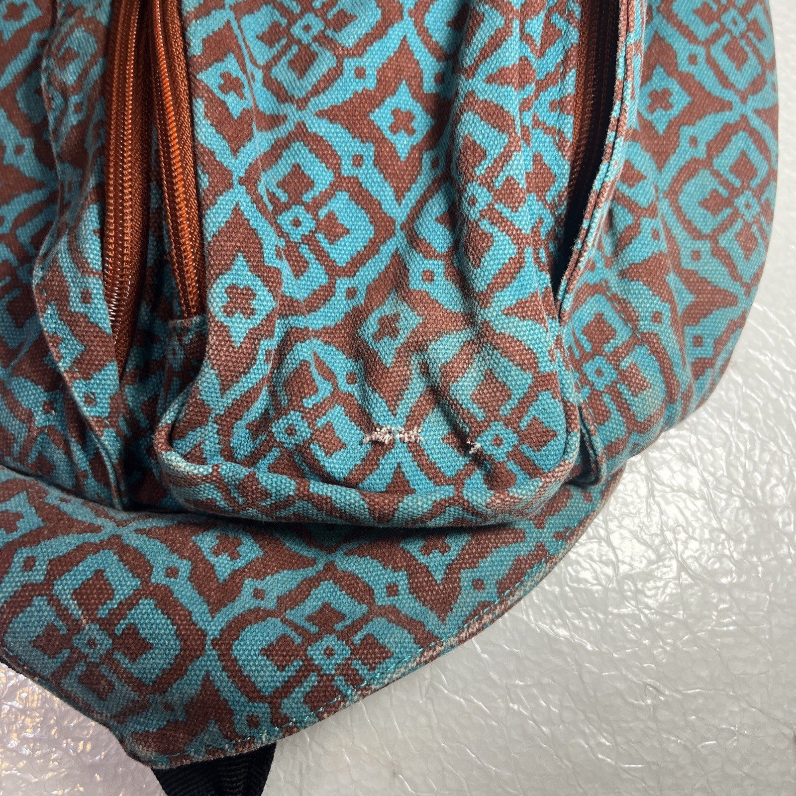 KAVU Rope Sling Bag Crossbody Desert Mosaic Backpack Teal Blue Brown Retired