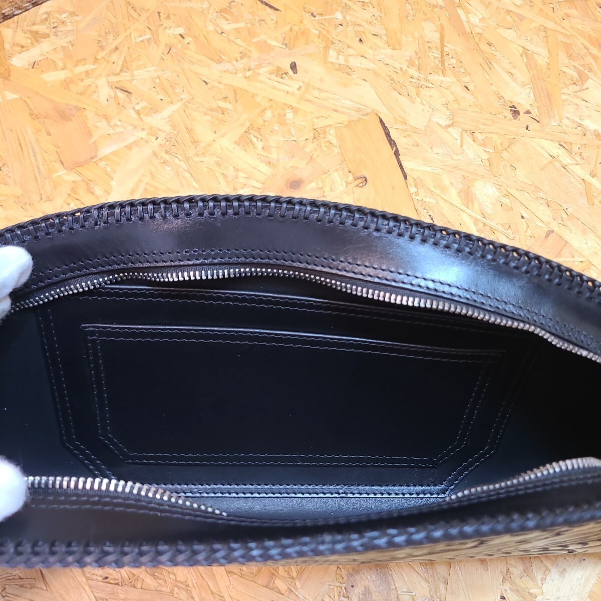 USED BAG RRL RALPH LAUREN Double R Carving Leather Second Clutch Bag Cowhide