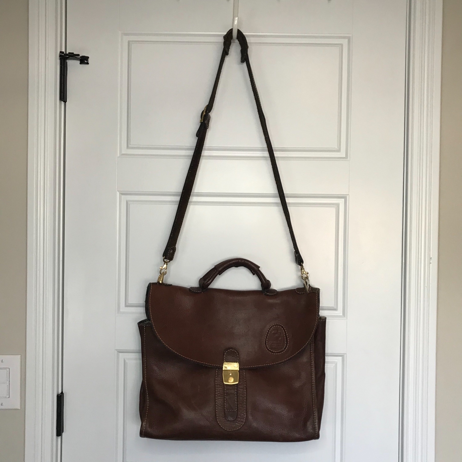 Vintage Rugero Brown Leather Messenger Bag Briefcase Removable Strap Lock & Key