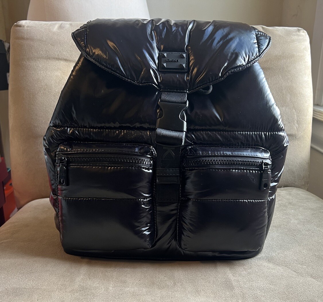 DKNY DONNA KARAN COOL BLACK AVIA PUFFER SIGNAGTURE BACKPACK 1 SZ