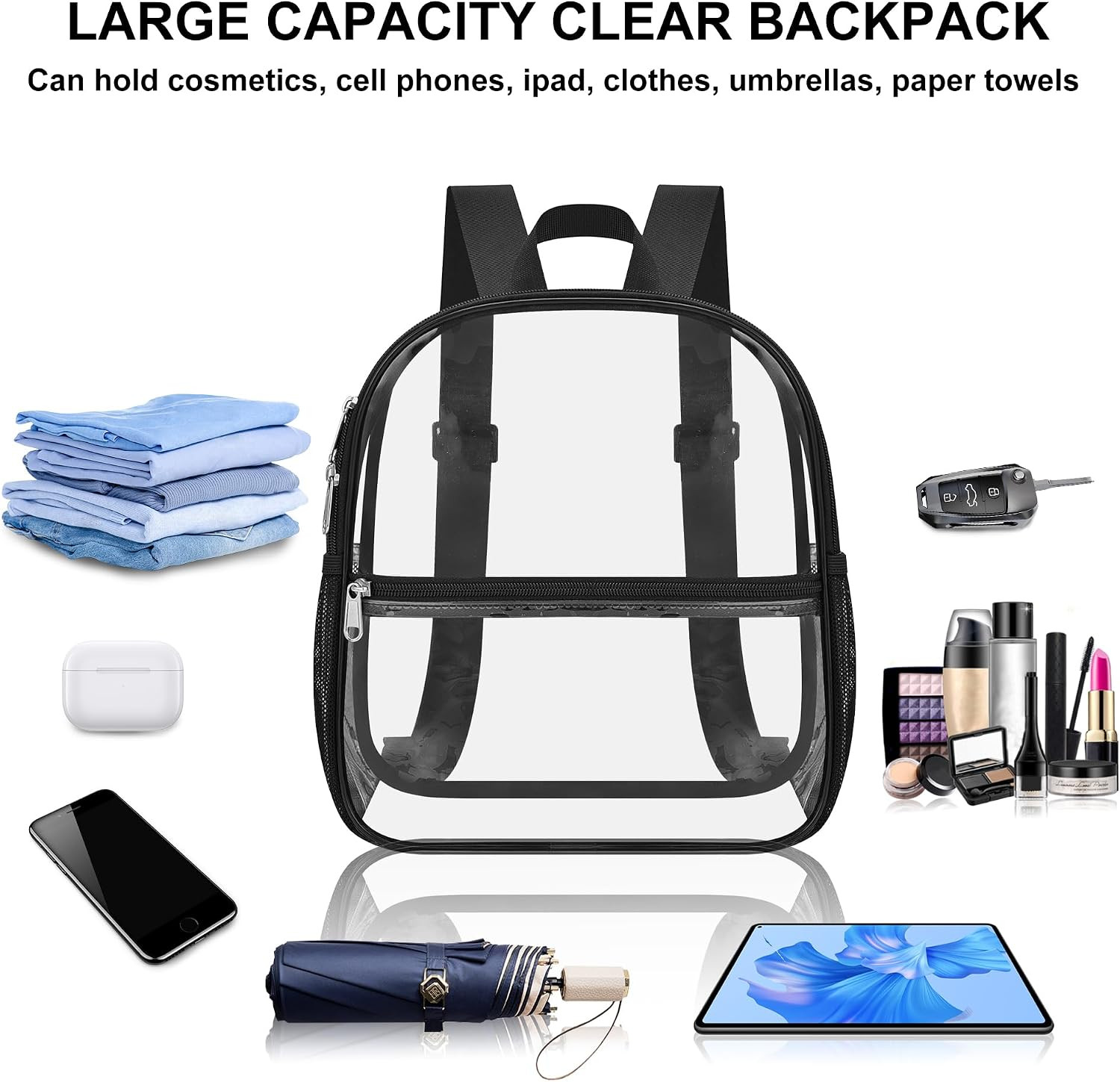 Small Clear Backpack Stadium Approved 12X11X6, Waterproof Clear Bag Stadium Back
