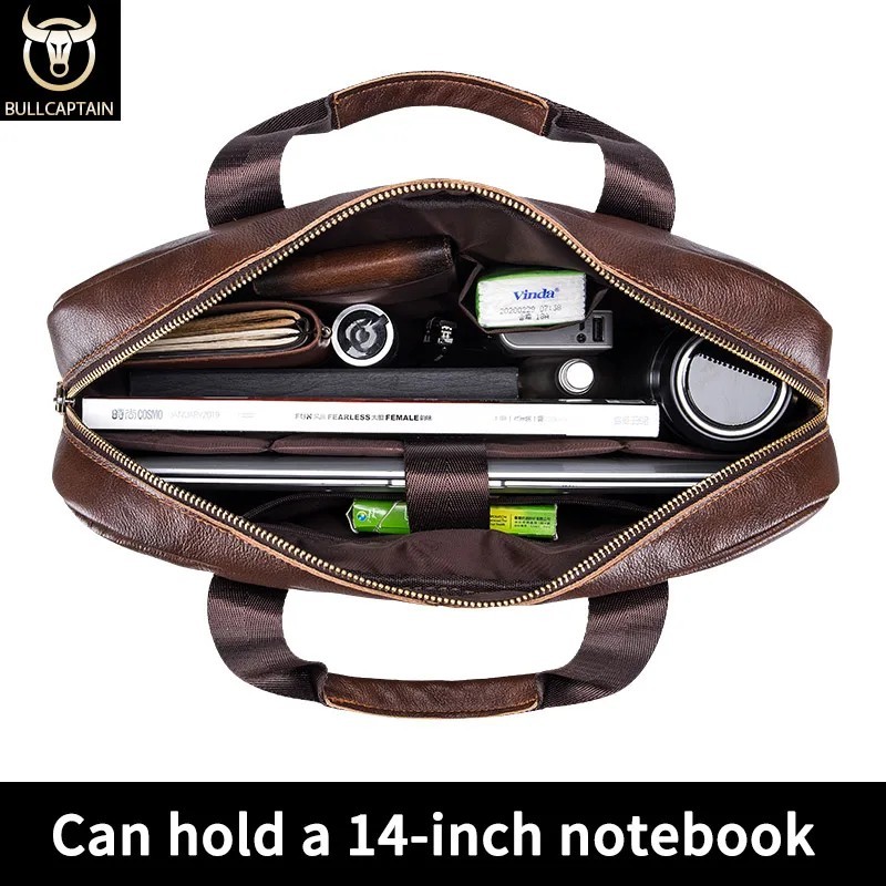 Genuine Leather Men’s Briefcase Laptop Bag 14 Inch Business or Office Work