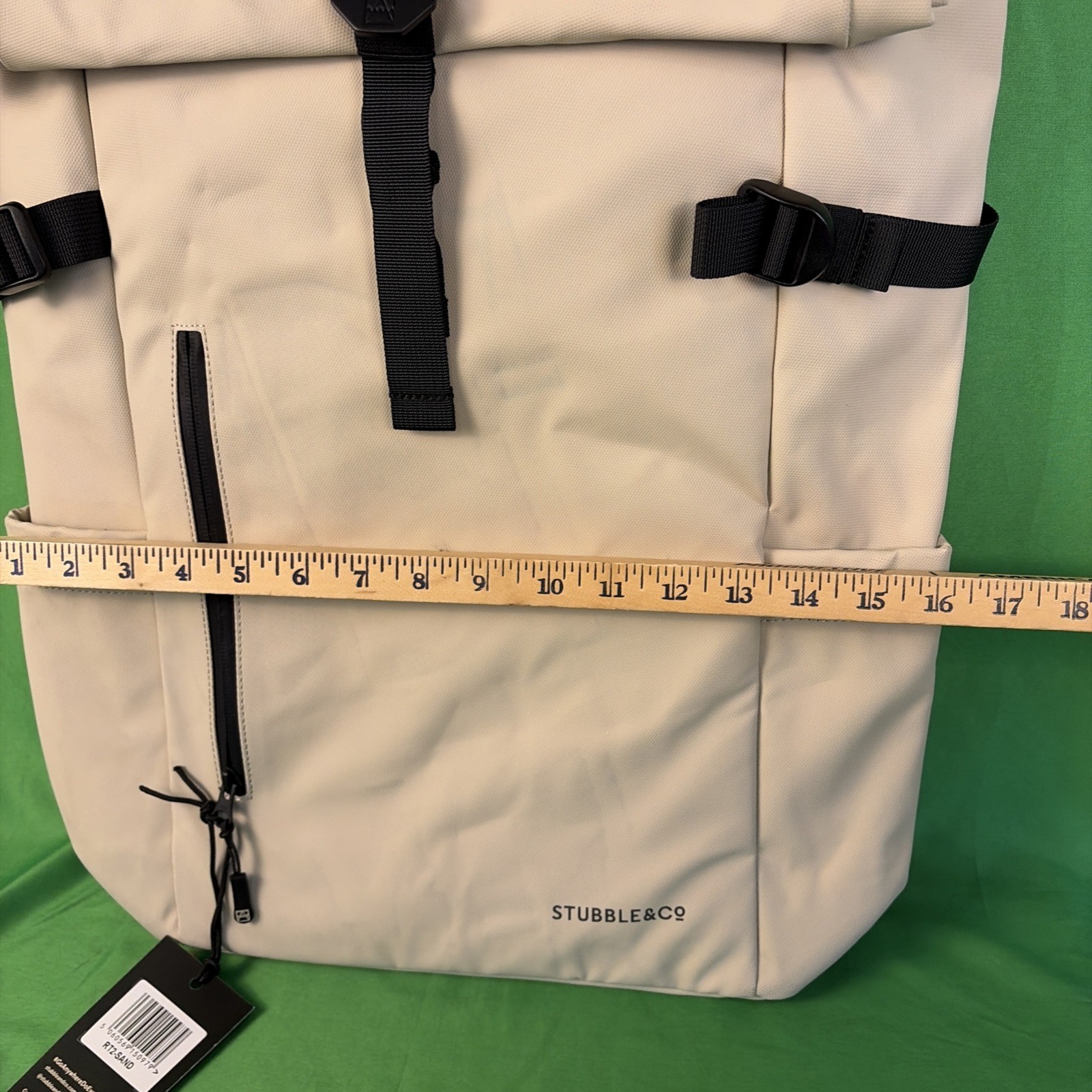 Stubble & Co Roll Top Backpack Sand Laptop Bag Pockets 20L NWT Stained See pic