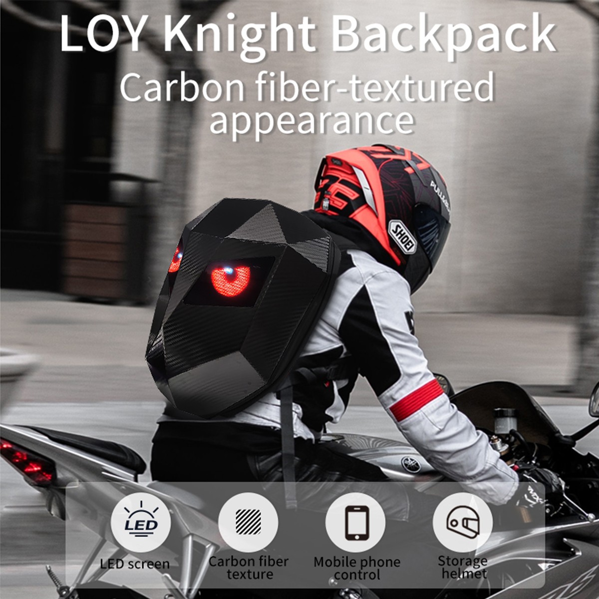 Motorcycle LED Knight Backpack Laptop Bag DIY programming Backpack 3D Waterproof