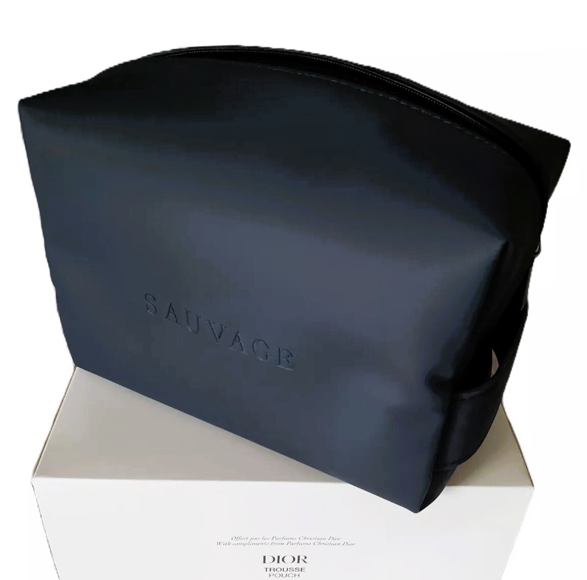 DIOR SAUVAGE Faux Leather Toiletry Shave Bag Travel Pouch Navy Blue NIB