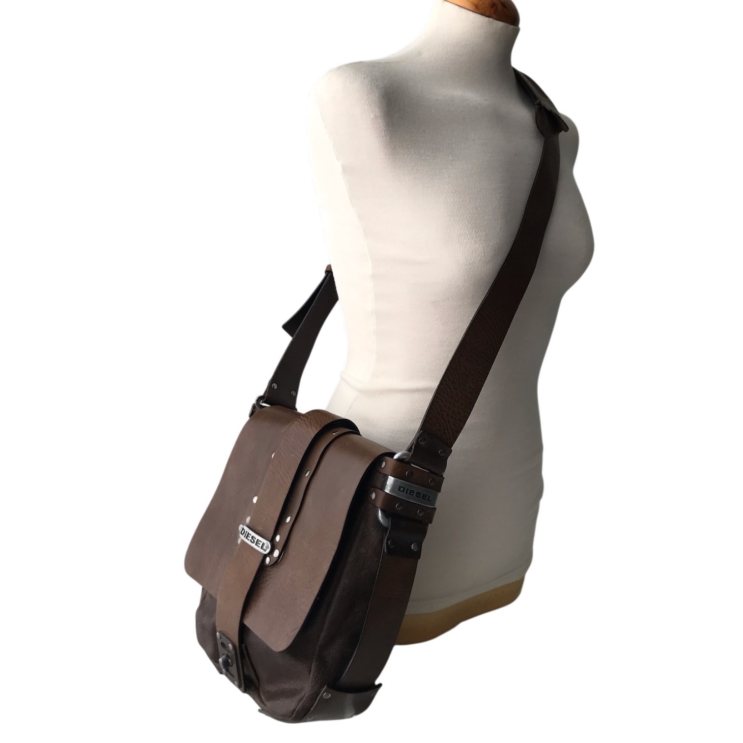 DIESEL Vintage All Leather Bag Medieval Studded Industrial Rivets Steampunk 00s