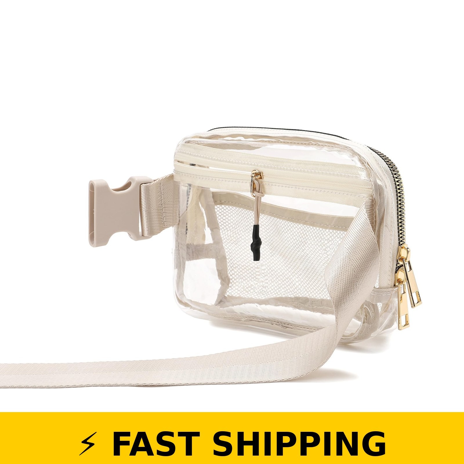 FEIBOON Stadium Approved Clear Waist Bag – Adjustable Strap, Beige