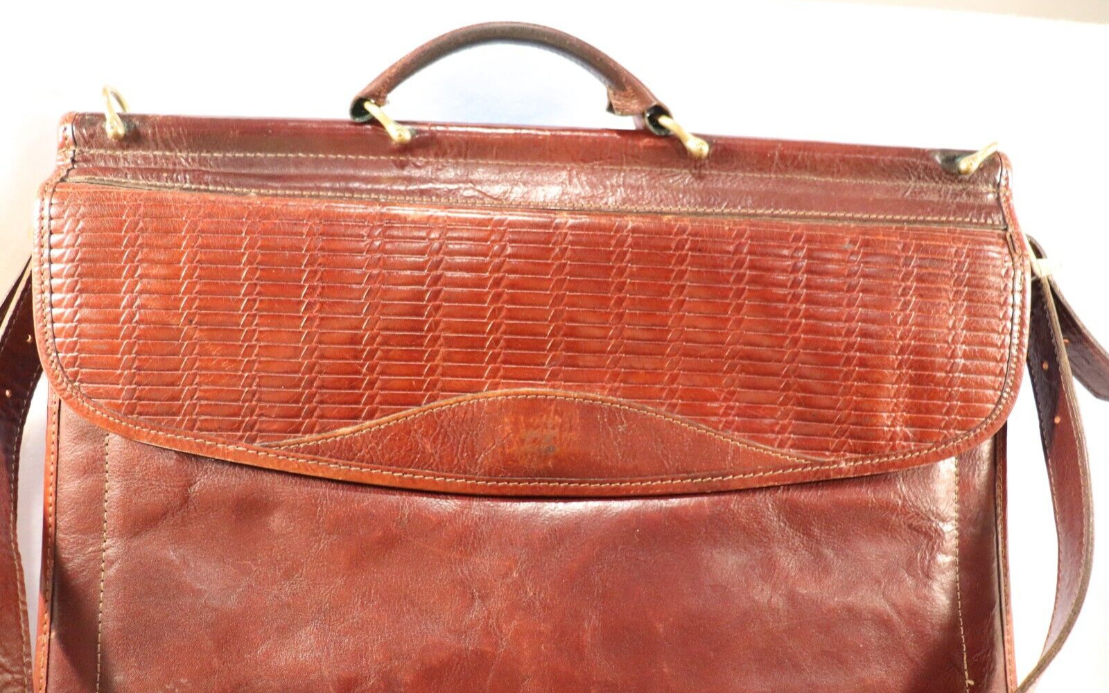 VTG JACK GEORGES WOVEN LEATHER TUSCANY COLLECTION DOUBLE GESSET FLAP BRIEFCASE