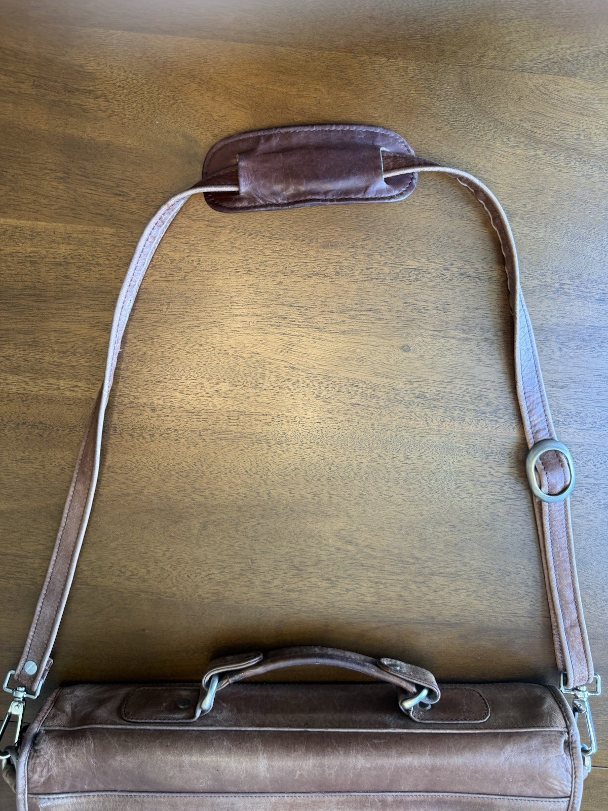 Briefcase Brown Leather Toggle Clasps Shoulder Strap & Top Handle Vintage 1990s