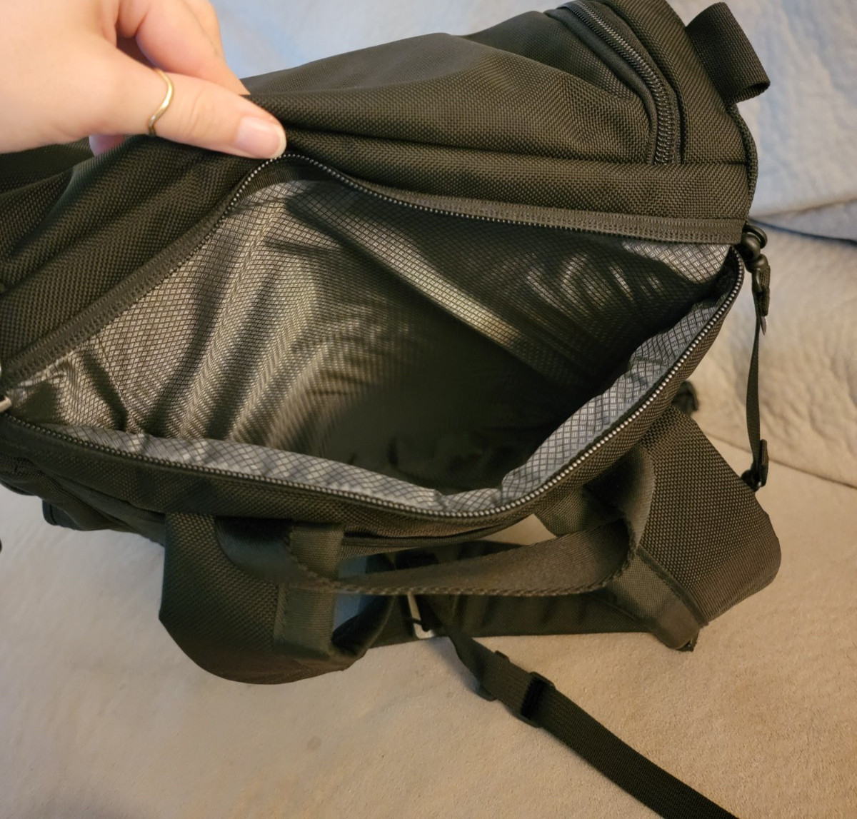 TOM BIHN Cambiata, 21L Daypack, Black Ballistic Colorway, Good for Travel & EDC