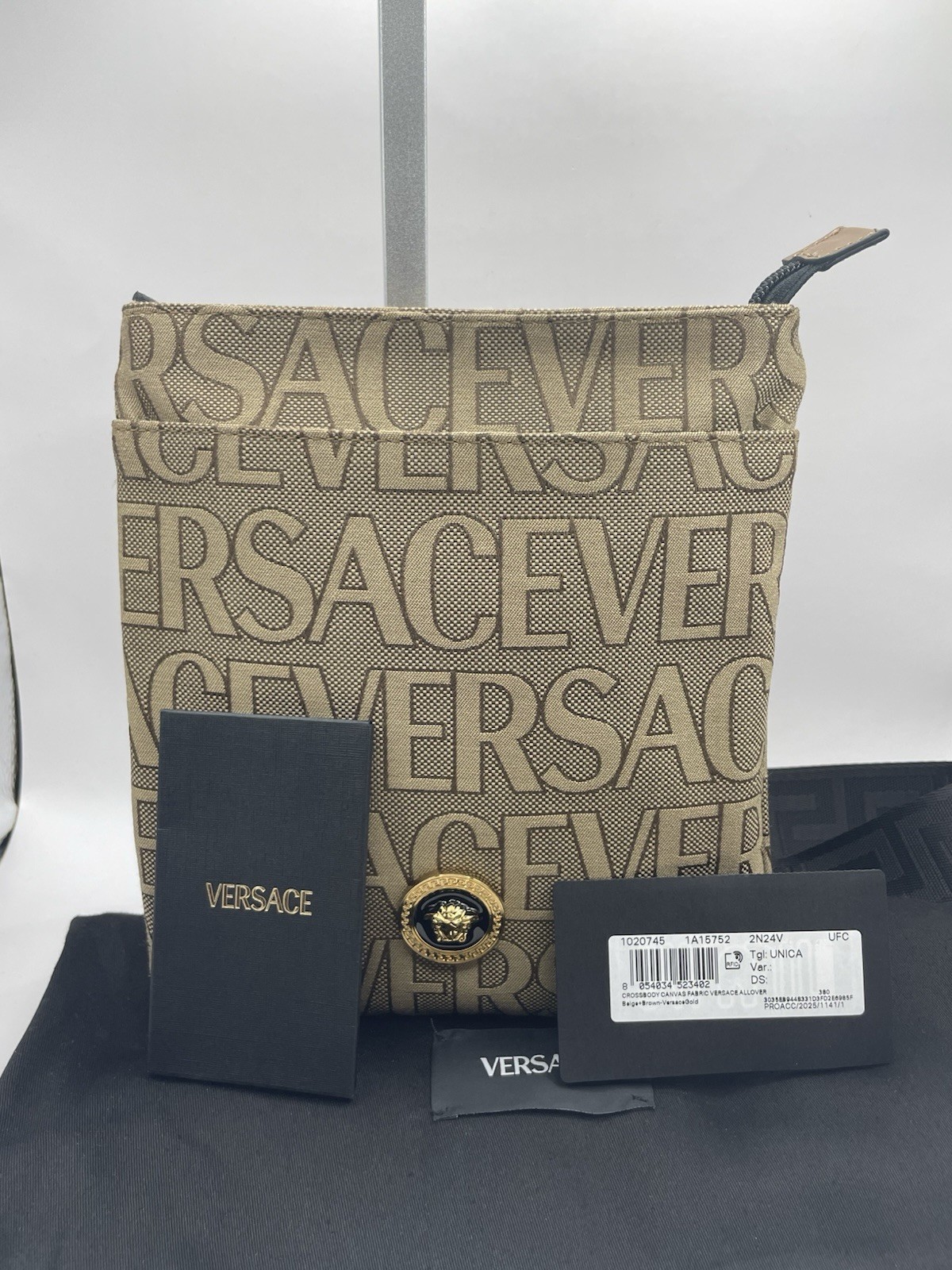 Versace 1020745 La Medusa Canvas Fabric Logo Crossbody All over Bag $850