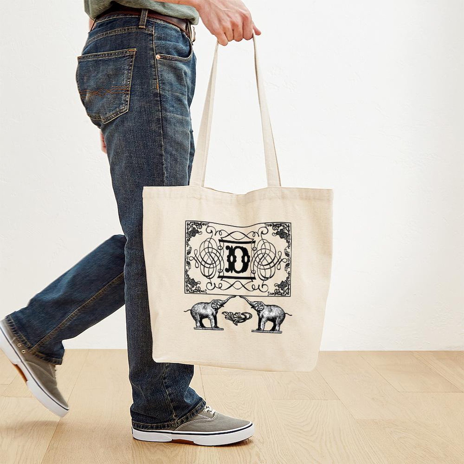 CafePress Letter D Ornate Circus Elephants Monogram Tote Tote Bag (974985079)