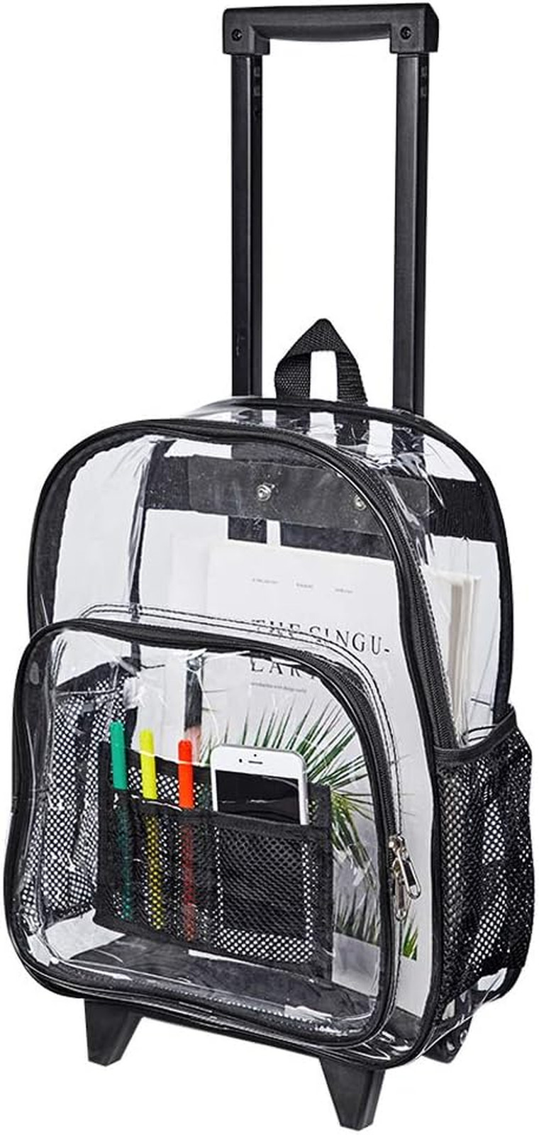Rolling Clear Backpack, Heavy Duty See through Bookbag, Transparent PVC Cold-Res