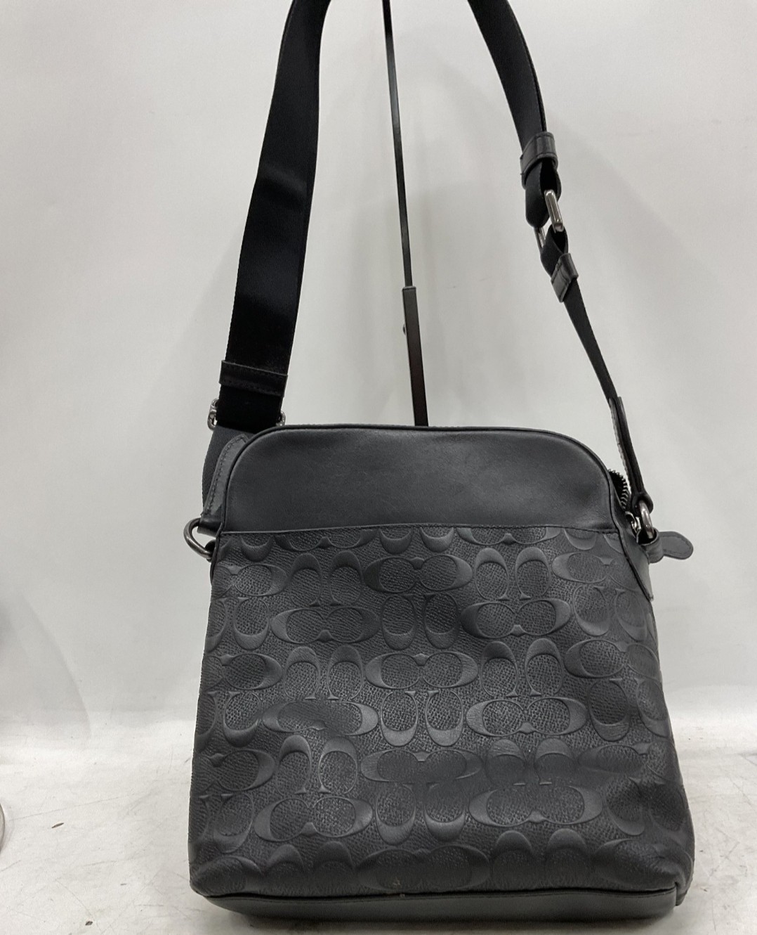 Coach 4009 Houston Flight Raised Signature C Leather Square Crossbody Single Zip
