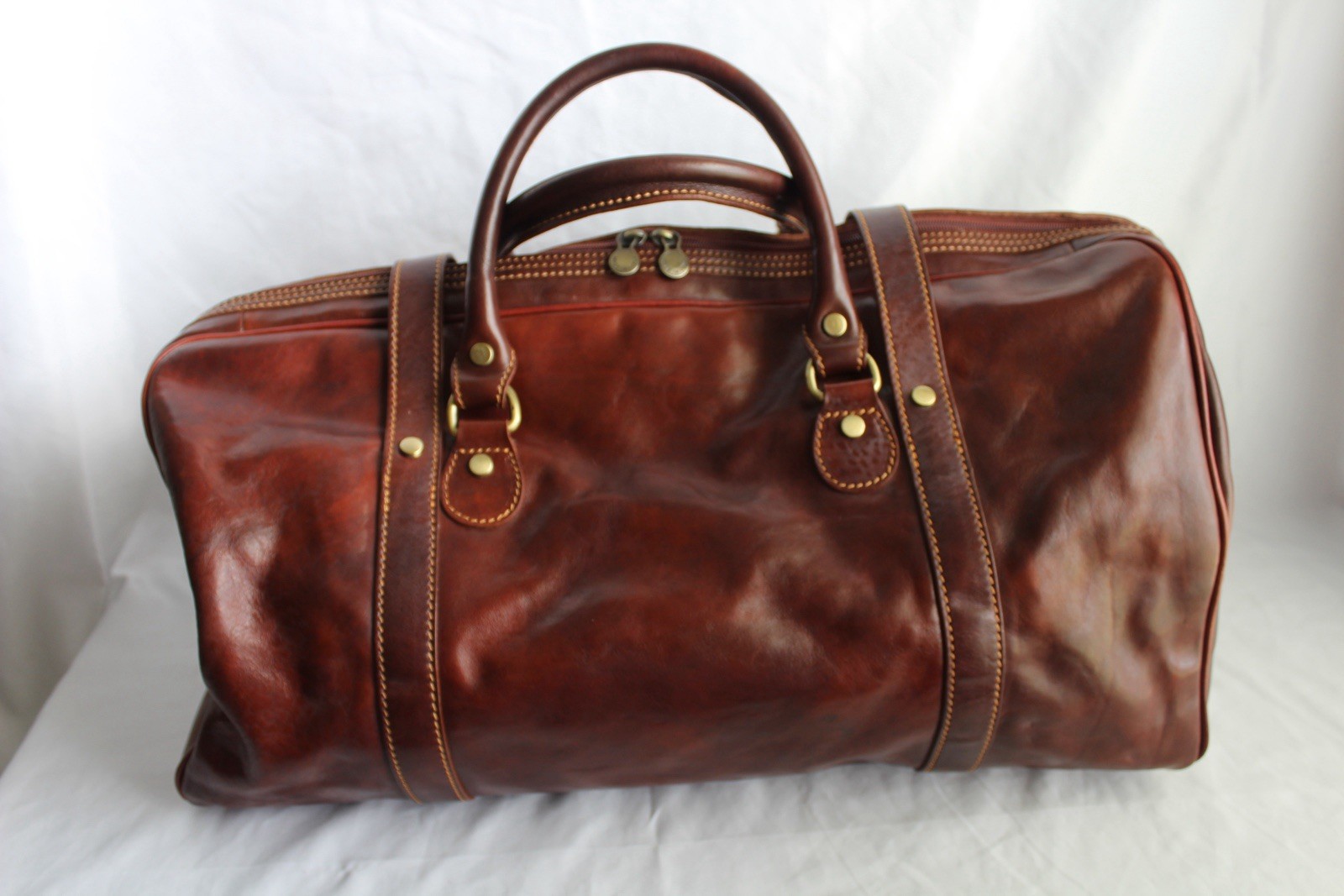 Genuine Leather Duffle Bag Brown Made In Italy Travel Bag 21”x10”x10”