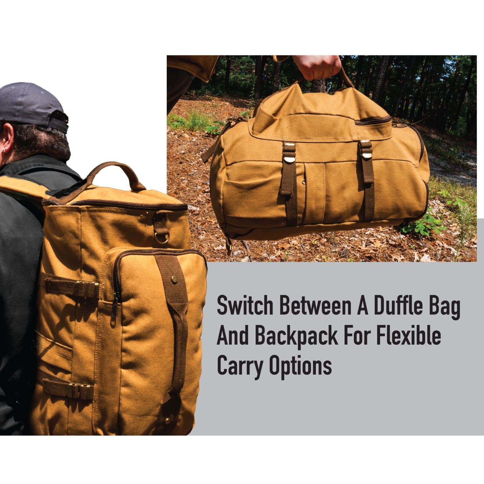 Convertible Duffle Carry Bag & Travel Backpack Deluxe Essential Weekend Gear Bag