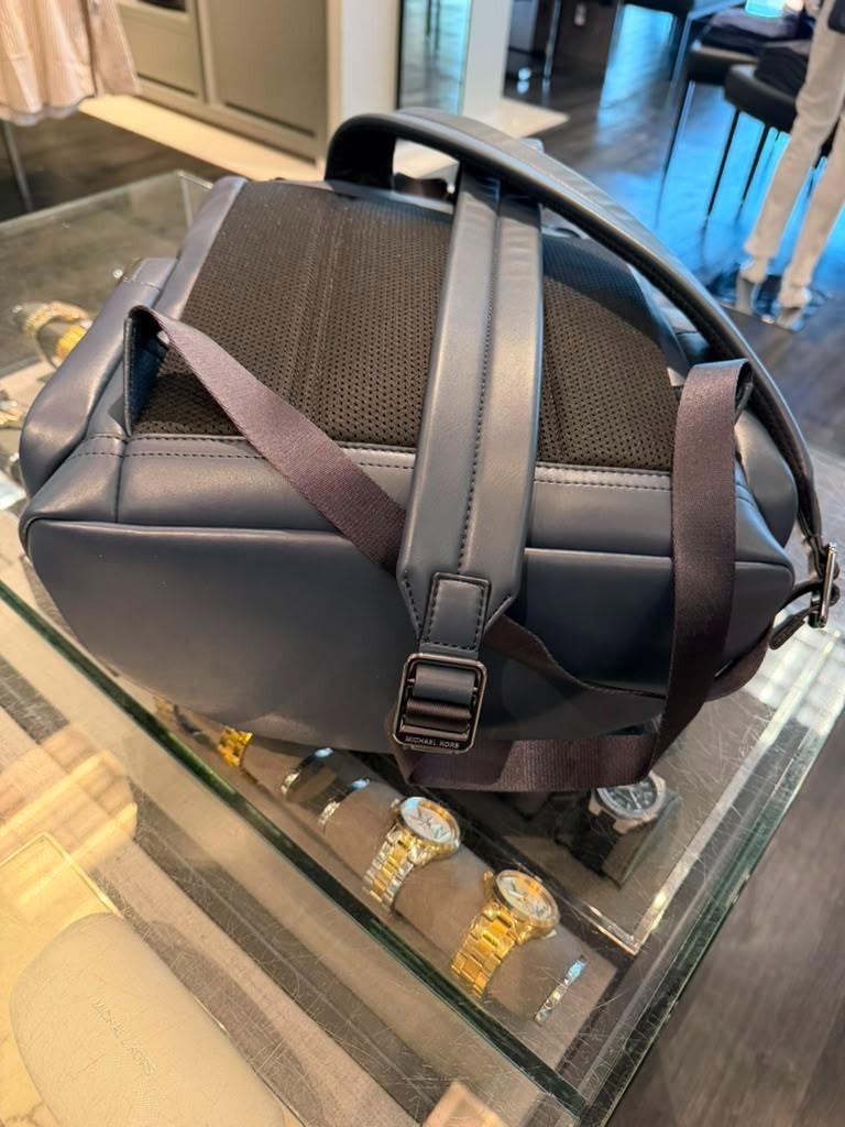 Michael Kors Men Cooper Large Leather Shoulder Backpack Navy For Travel Hiking