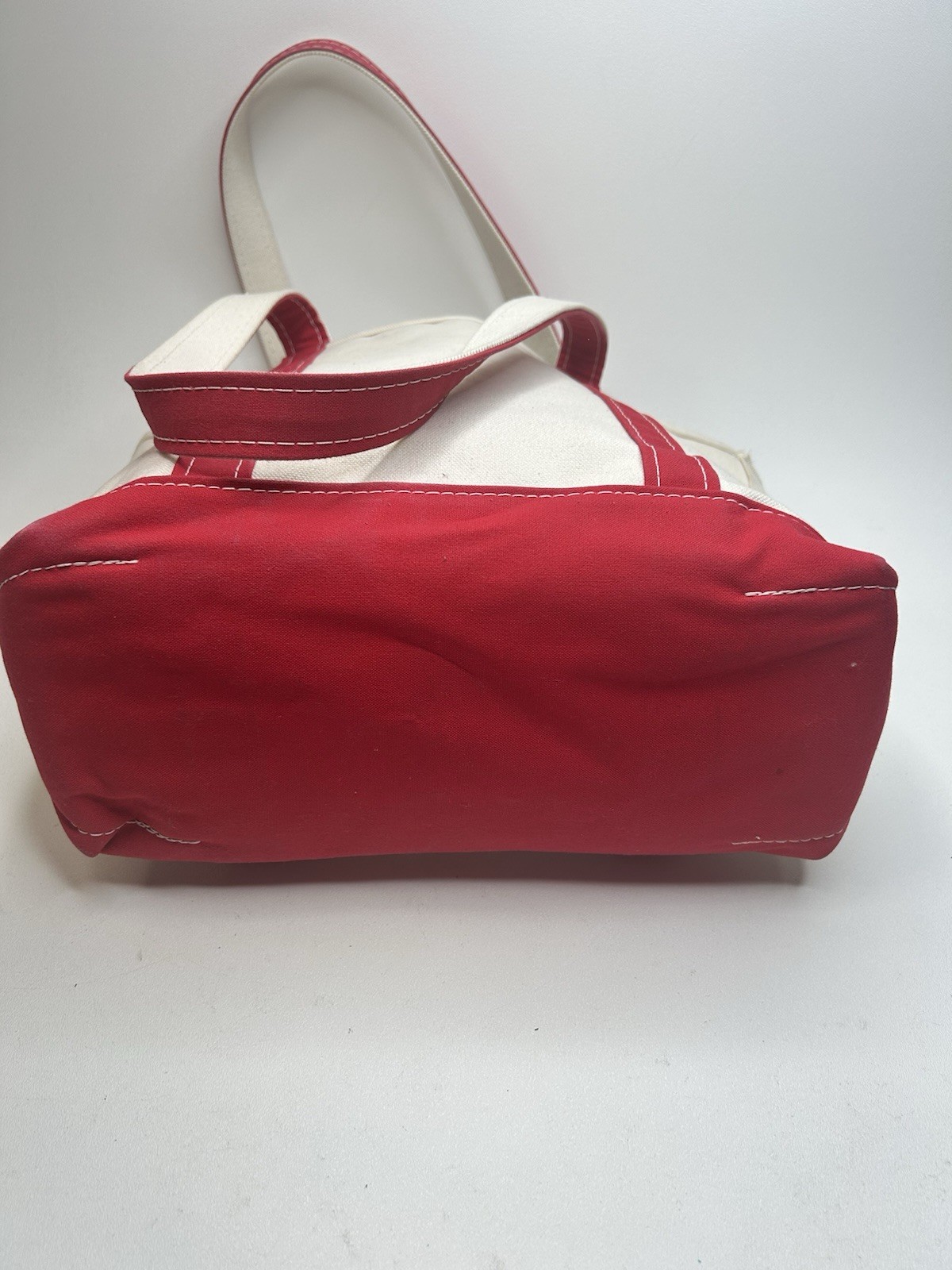 Vintage 90’s LL BEAN Boat and Tote Bag Large Ivory Red Stiff Canvas USA