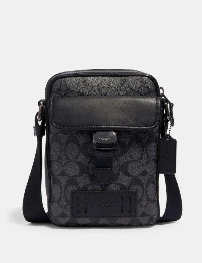 Coach Men’s Ranger Crossbody Charcoal Gray Black Leather Canvas Logo – Used
