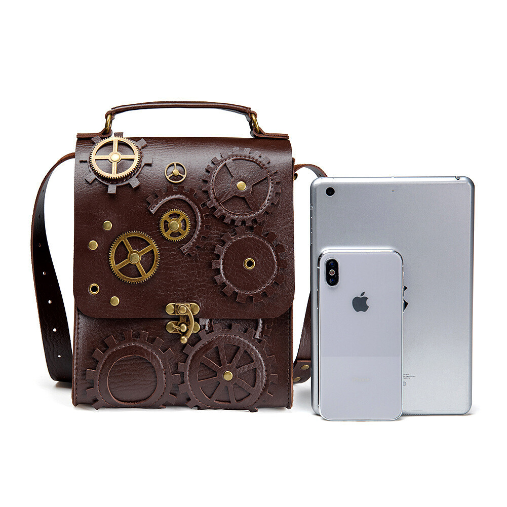GEARDUKE Men Women Gothic Steampunk Crossbody Shoulder Messenger Leather Bag