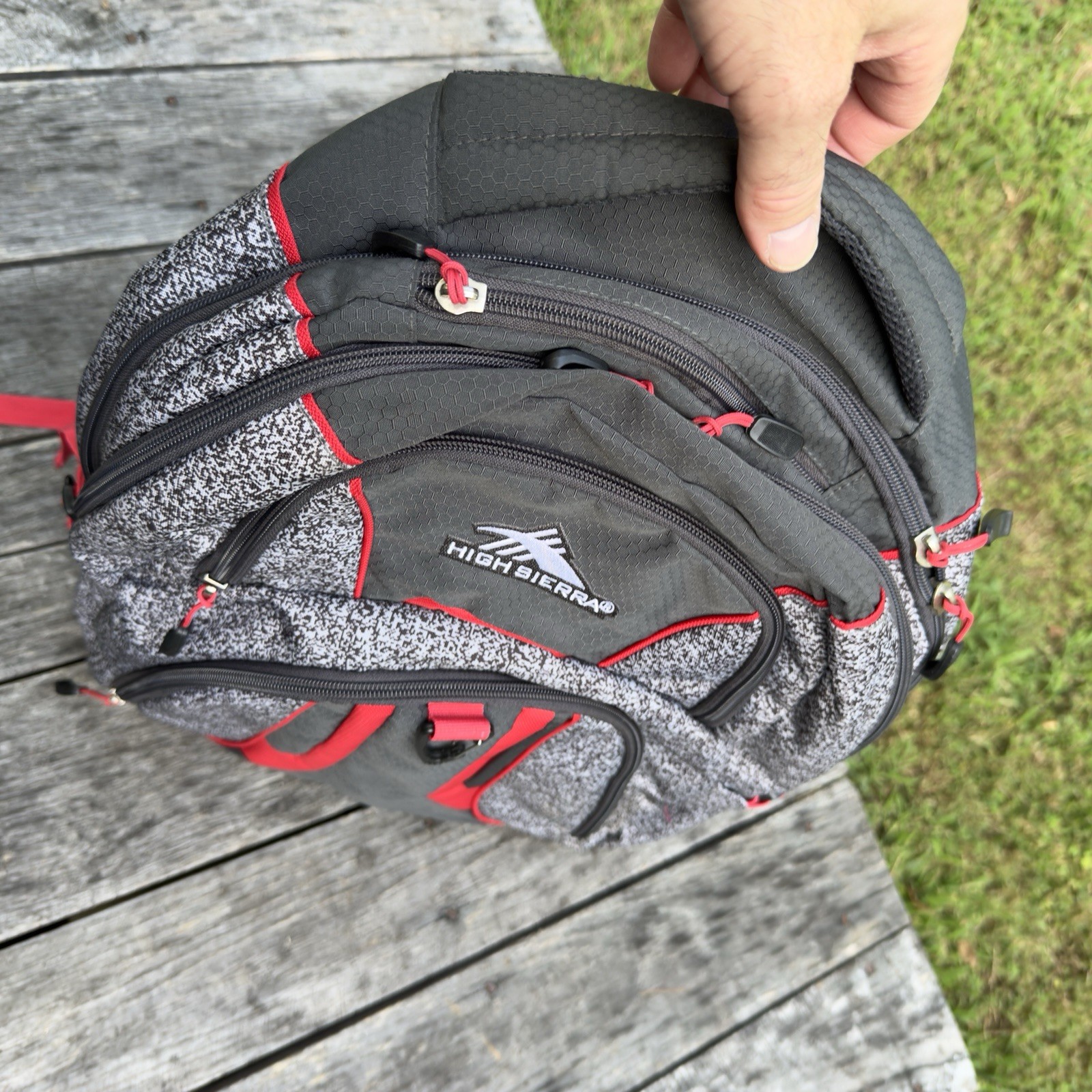 High Sierra Laptop Backpack Gray Black W/ Red Trim Multi Compart Travel School
