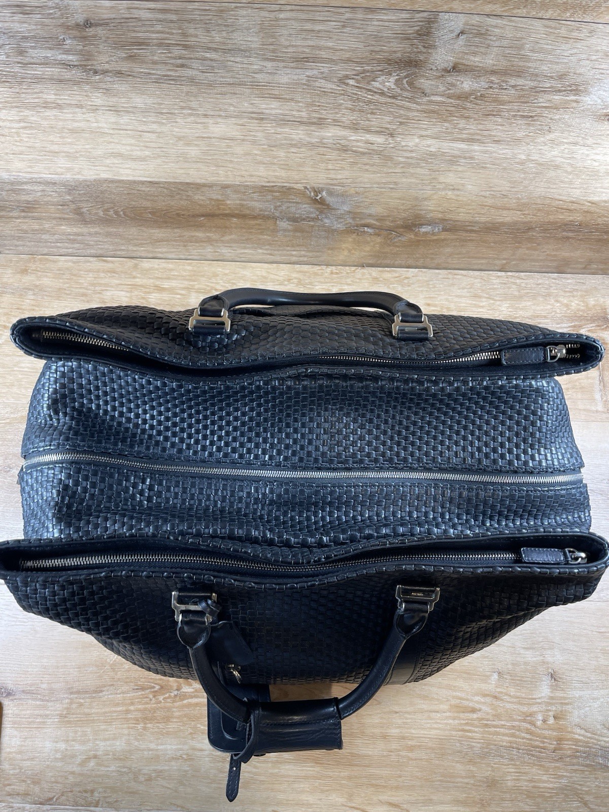 Cole Haan Black Woven Leather A Line Duffle Weekender Bag $2595