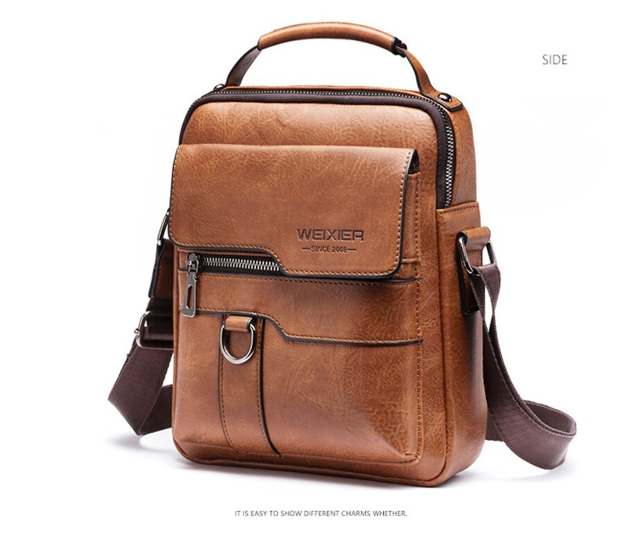 WEIXIER Men Crossbody Bag Vintage Handbag Large Capacity PU Leather Shoulder Bag