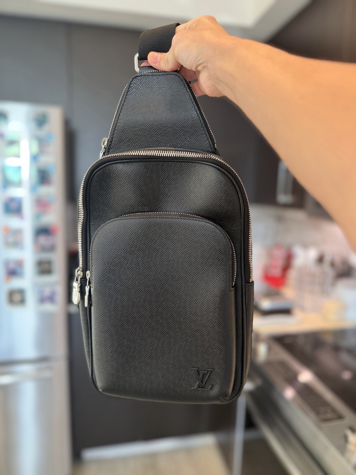Louis Vuitton Black Crossbody Sling Bag Zip Closure Adjustable Strap Men