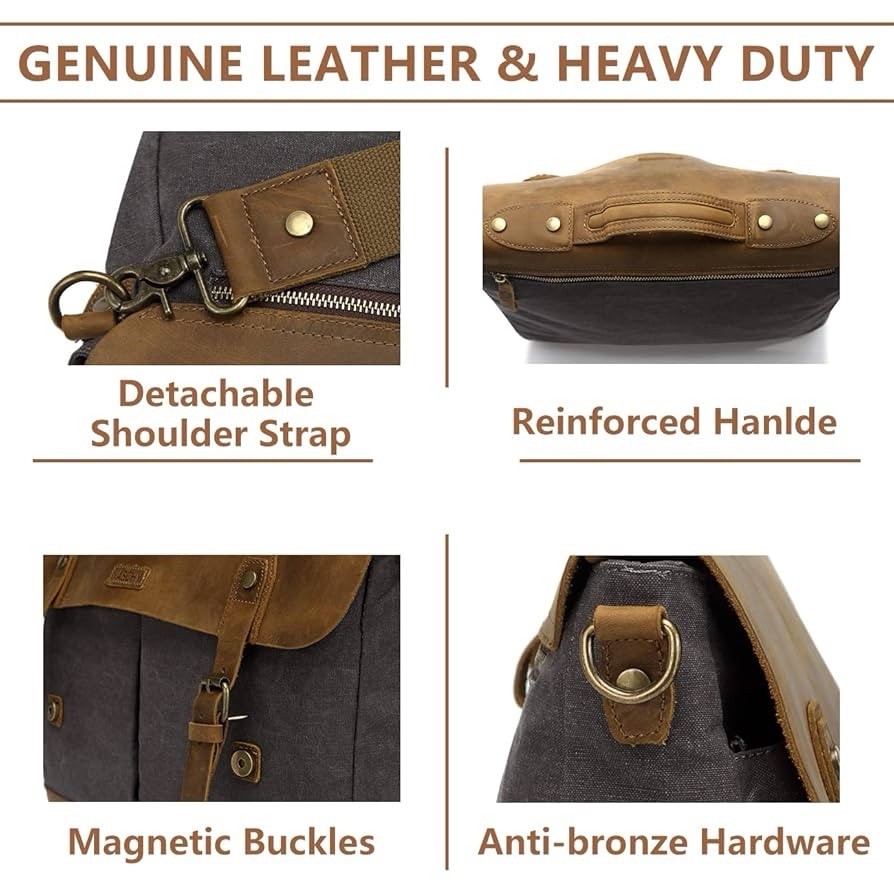 VASCHY Leather Canvas Messenger Bag for Men,15.6 inch Laptop Vintage Satchel
