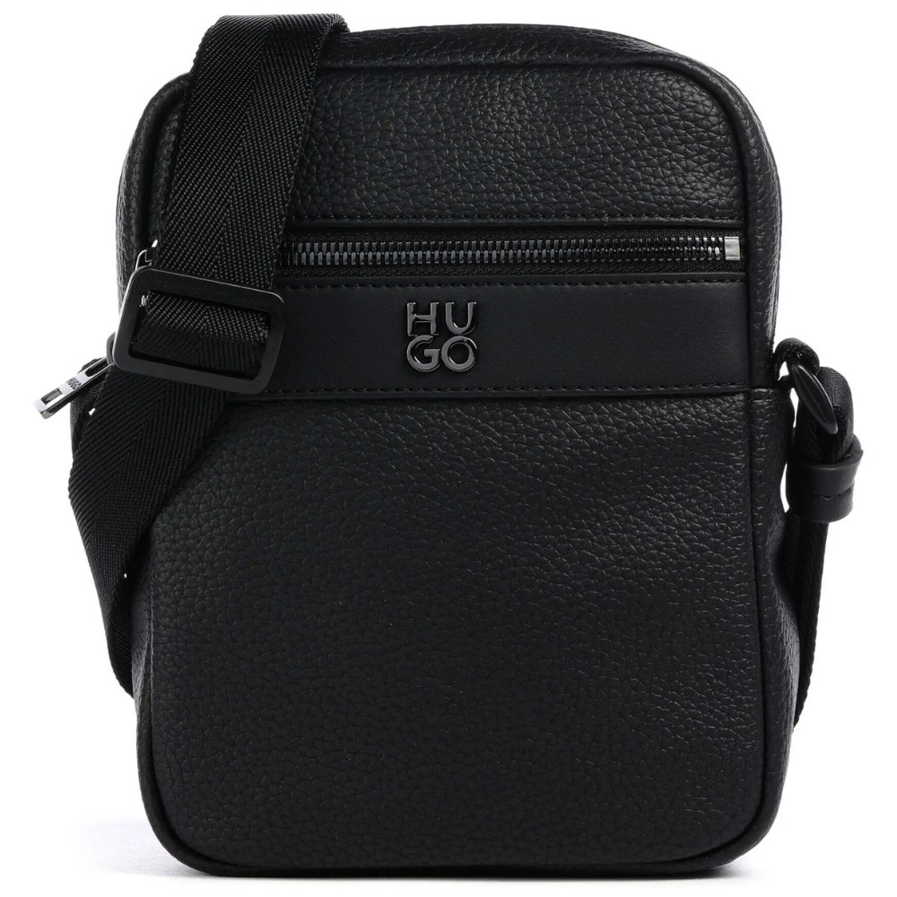 Hugo Mens Black Quantic Zipper Adjustable Strap Synthetic Messenger Bag New
